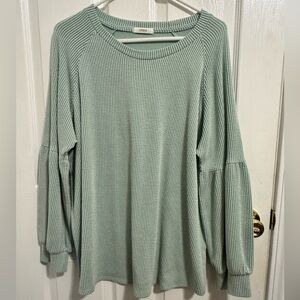 Cherish Light Green Ribbed Long Sleeve Top
